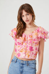 Forever 21 Women's Floral Butterfly-Sleeve Top Pink/Multi