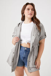 Forever 21 Plus Women's Short-Sleeve Hooded Jacket Grey