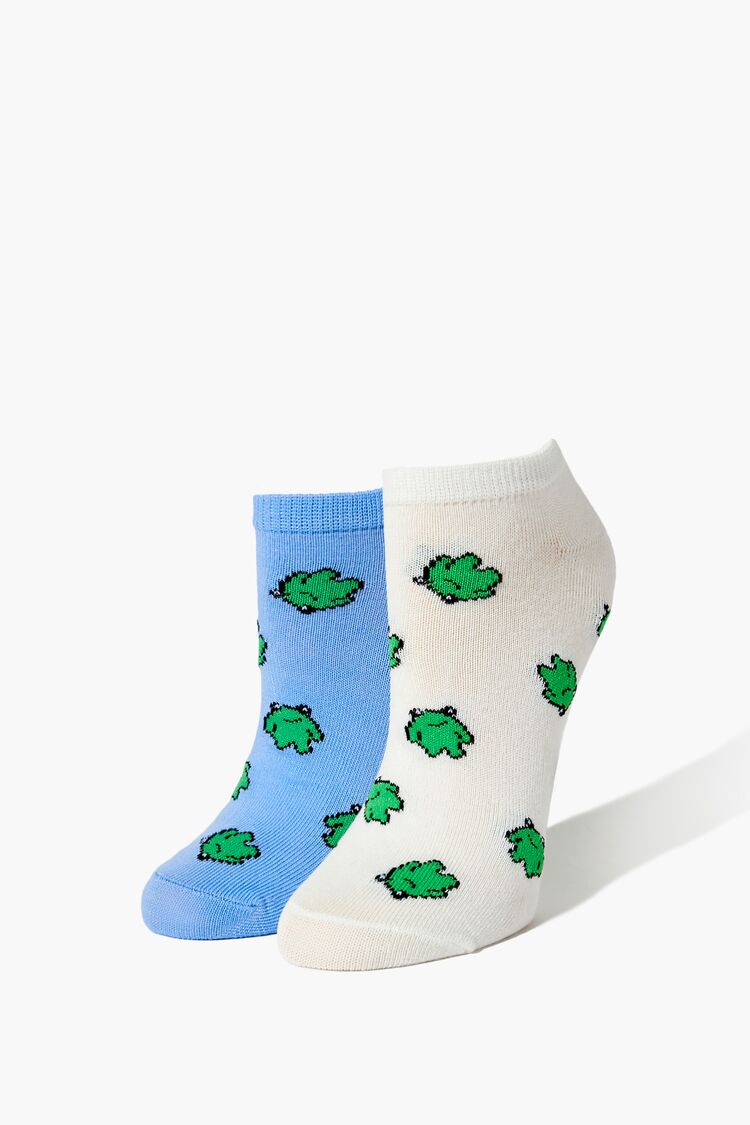 Forever 21 Women's Frog Print Ankle Socks Blue/Multi