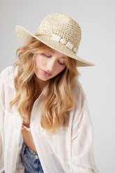 Forever 21 Women's Faux Stone-Trim Straw Fedora Natural/Cream