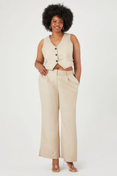 Forever 21 Plus Women's Vest & Wide-Leg Pants Set Taupe