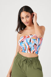 Forever 21 Women's Tropical Print Smocked Tube Top Blue/Multi