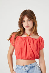 Forever 21 Women's Off-the-Shoulder Halter Crop Top Cayenne