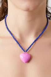 Forever 21 Women's Beaded Heart Pedant Necklace Blue/Pink