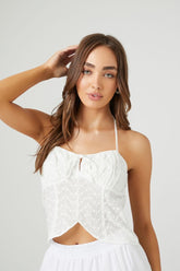 Forever 21 Women's Eyelet Split-Hem Halter Top White