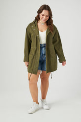 Forever 21 Plus Women's Hooded Utility Jacket Olive