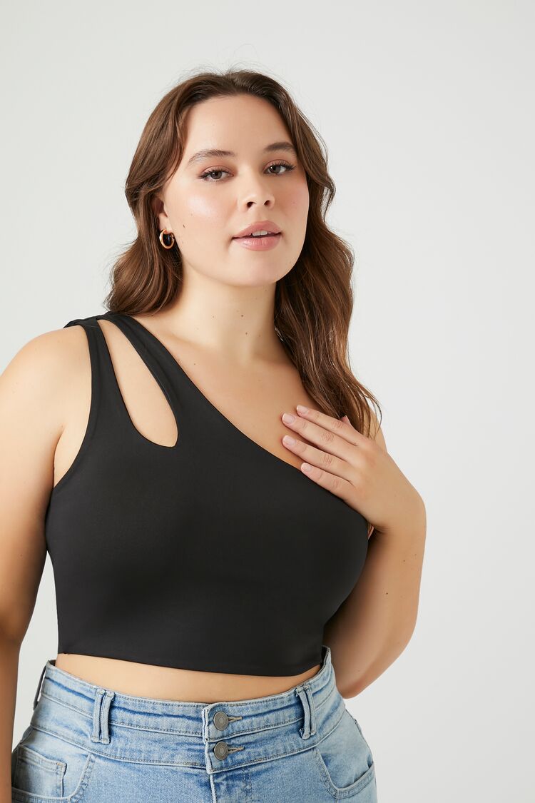 Forever 21 Plus Women's Cutout One-Shoulder Crop Top Black