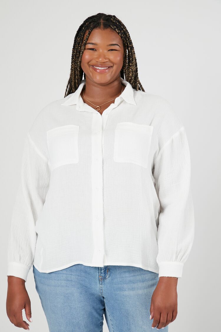 Forever 21 Plus Women's Drop-Sleeve Shirt White