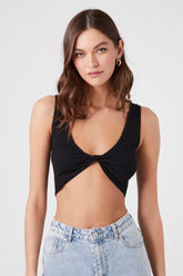 Forever 21 Women's Seamless Twist-Front Crop Top Black