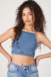 Forever 21 Women's Denim Halter Crop Top Medium Denim