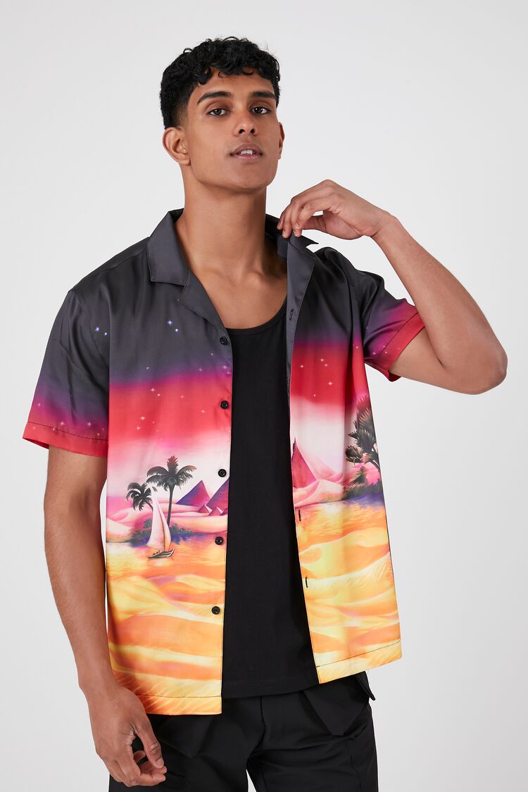 Forever 21 Men's Desert Pyramid Graphic Shirt Black/Multi