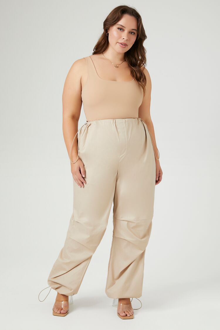 Forever 21 Plus Women's Poplin Cargo Pants Khaki