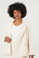 Forever 21 Plus Women's Crinkled Double-Breasted Blazer Beige