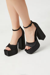 Forever 21 Women's Satin Platform Block Heels Black