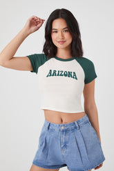 Forever 21 Women's Arizona Graphic Cropped Raglan T-Shirt White/Multi