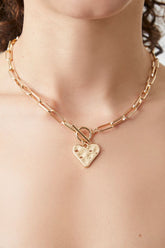 Forever 21 Women's Hammered Heart Pendant Necklace Gold