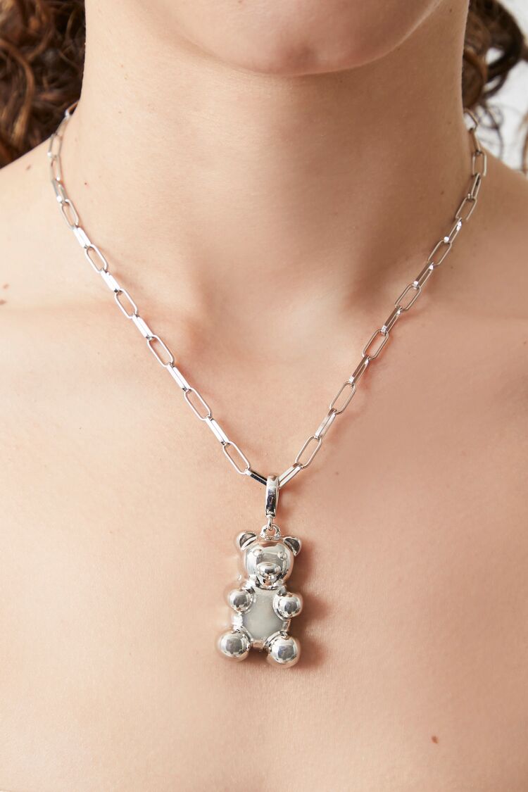 Forever 21 Women's Gummy Bear Pendant Chain Necklace Silver
