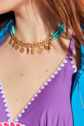 Forever 21 Women's Layered Beaded Necklace Gold/Blue