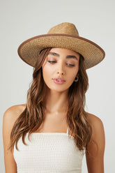 Forever 21 Women's Ribbon-Trim Straw Fedora Hat Natural/Brown