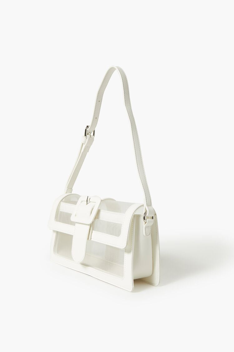 Forever 21 Women's Faux Leather/Pleather-Trim Shoulder Bag White