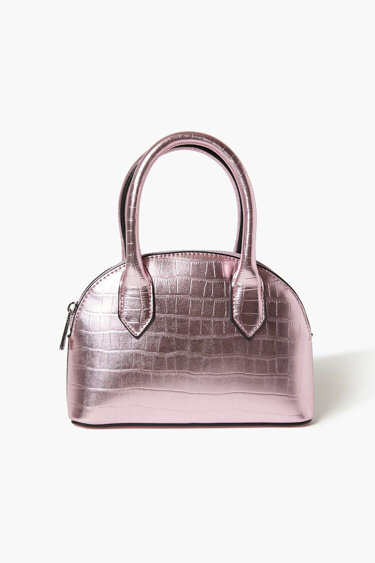 Forever 21 Women's Metallic Faux Croc Crossbody Bag Pink