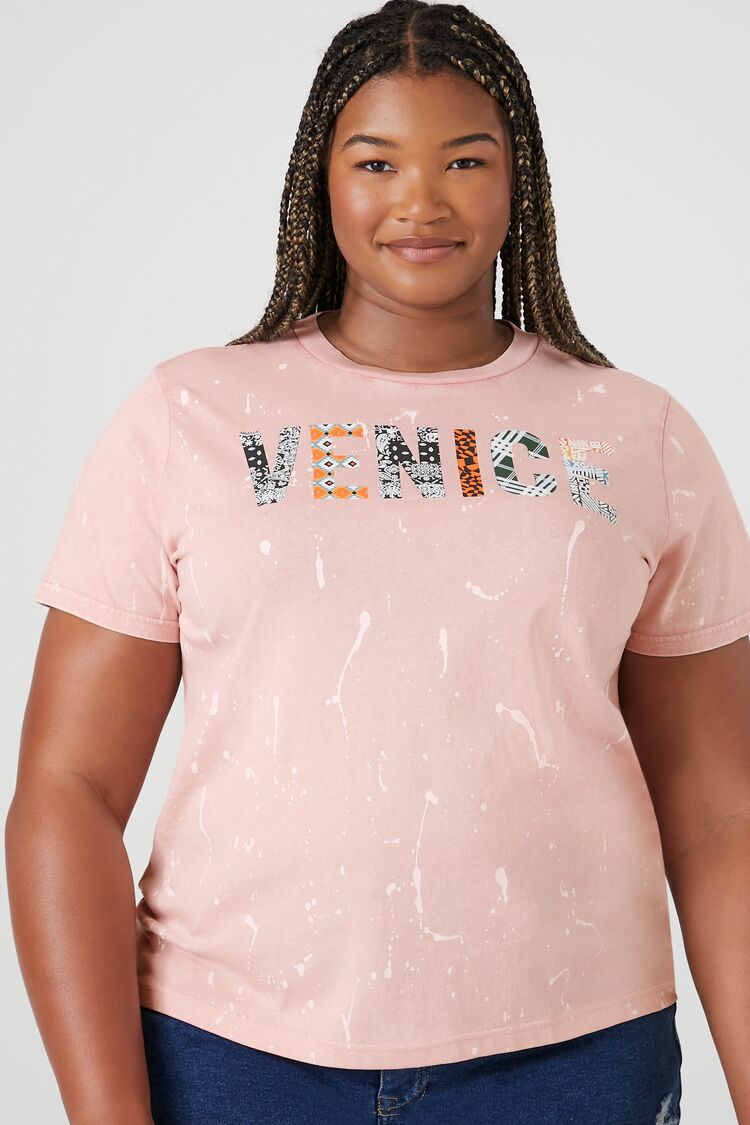 Forever 21 Plus Women's Splatter Venice Graphic T-Shirt Pink/Multi