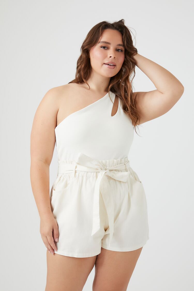 Forever 21 Plus Women's Tie-Waist Paperbag Shorts Ivory