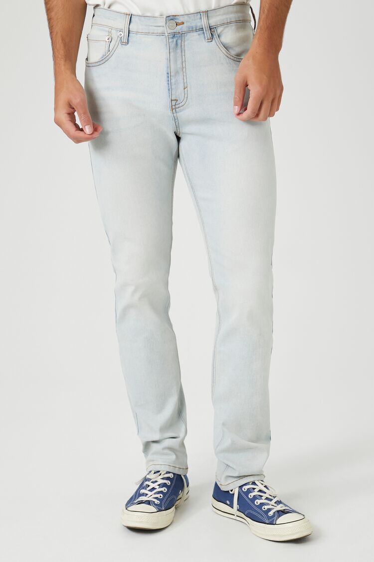 Forever 21 Men's Mid-Rise Slim-Fit Jeans Light Denim