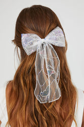 Forever 21 Women's Sheer Sequin Hair Bow Barrette White/Multi