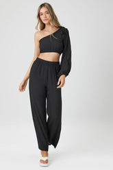 Forever 21 Women's Swim Pool/Beach Cover-Up One-Shoulder Top & Pants Set Black