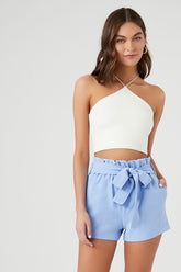 Forever 21 Women's High-Rise Paperbag Shorts Blue