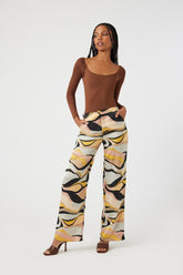 Forever 21 Women's Satin Abstract Print Wide-Leg Pants Black/Multi