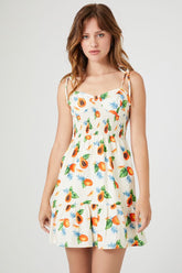 Forever 21 Women's Tropical Fruit Print Mini Spring/Summer Dress White/Multi