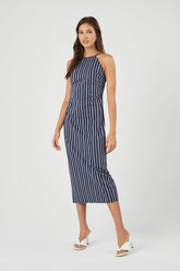 Forever 21 Women's Striped Poplin Midi Dress Navy/Multi