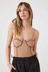 Forever 21 Women's Sweetheart Corset Bodysuit Mocha