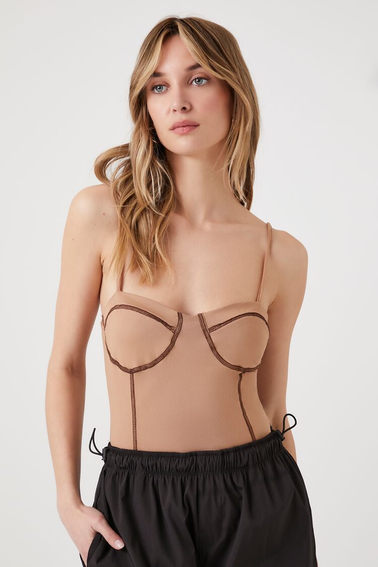 Forever 21 Women's Sweetheart Corset Bodysuit Mocha