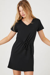 Forever 21 Women's V-Neck Drawstring Mini Dress Black