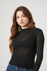 Forever 21 Women's Ribbed Mock Neck Top Black