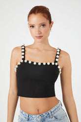 Forever 21 Women's Faux Pearl Crop Top Black