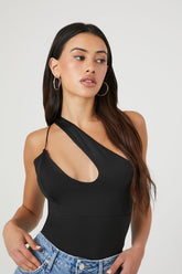 Forever 21 Women's Cutout One-Shoulder Sleeveless Bodysuit Black