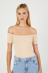 Forever 21 Women's Reversible Off-the-Shoulder Bodysuit Taupe/Brown