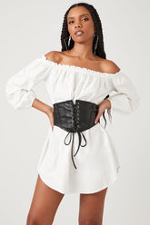 Forever 21 Women's Corset Off-the-Shoulder Spring/Summer Dress White/Black