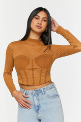 Forever 21 Women's Netted Mesh Bustier Top Camel