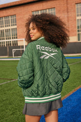 Forever 21 Women's Quilted Reebok Varsity Jacket Green/Multi