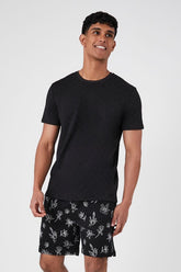 Forever 21 Men's Floral Line Art Drawstring Shorts Black/Multi