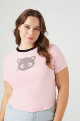 Forever 21 Plus Women's Rhinestone Chococat Baby T-Shirt Pink/Multi