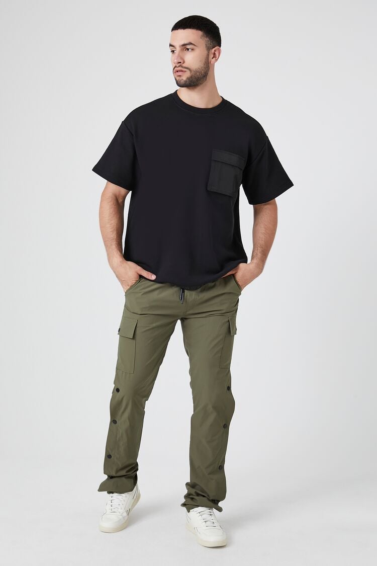 Forever 21 Men's Snap-Button Cargo Joggers Olive