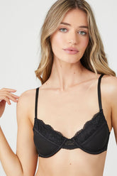 Forever 21 Women's Mesh Lace-Trim Underwire Bra Black