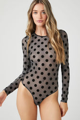 Forever 21 Women's Mesh Dotted Lingerie Bodysuit Black