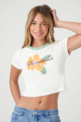 Forever 21 Women's Be Natural Graphic Cropped T-Shirt White/Multi